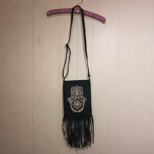 Fringe black cross body purse